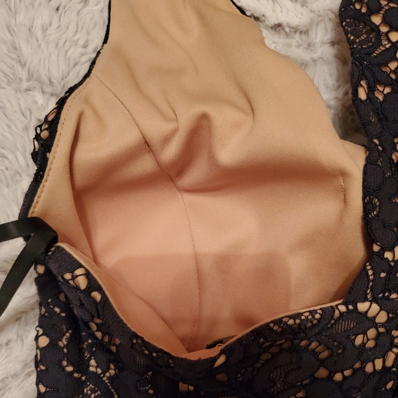 Navy Blue & Nude Lace Halter Dress - Picture 8 of 12